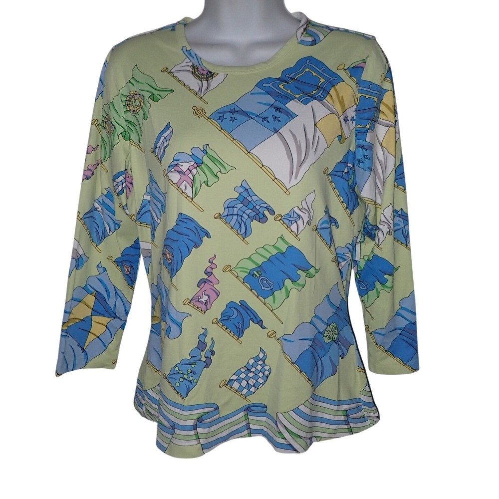 J.McLaughlin Womens Flag Print 3/4 Sleeve Nautical Preppy Top Size S Coastal